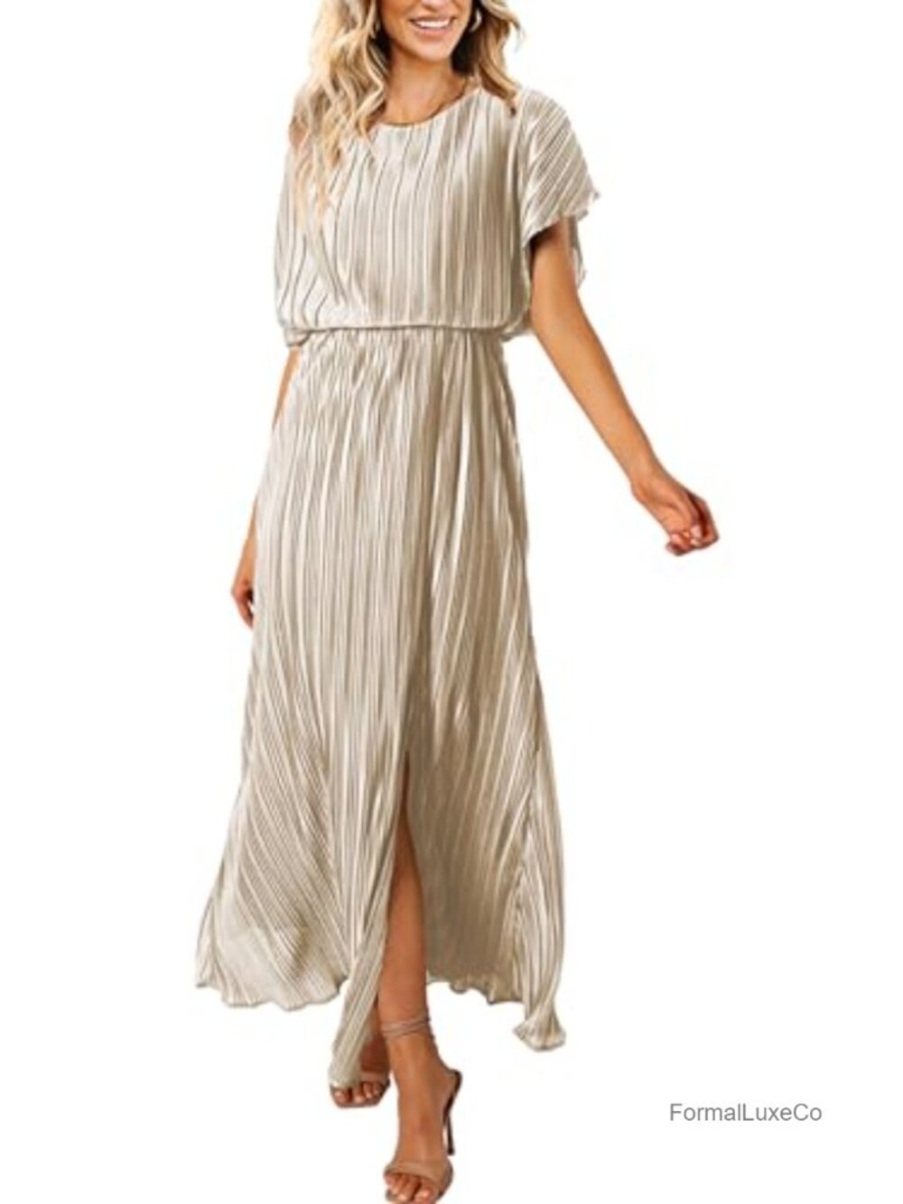 Women's Pleated Maxi Dress Formal Long Sleeveless Party Gown